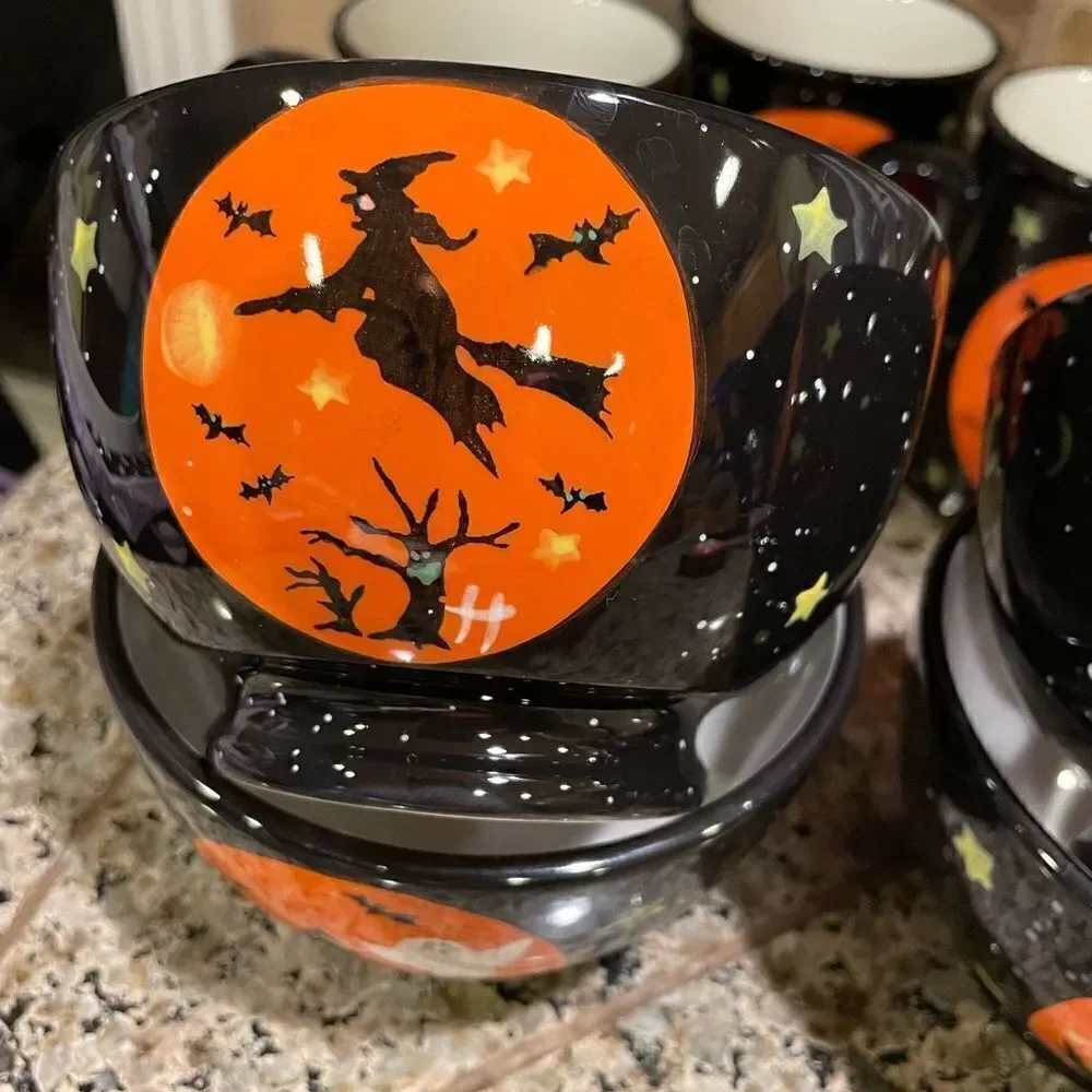 Certified International Halloween Vintage Bowls and Mug Set of 8!!
